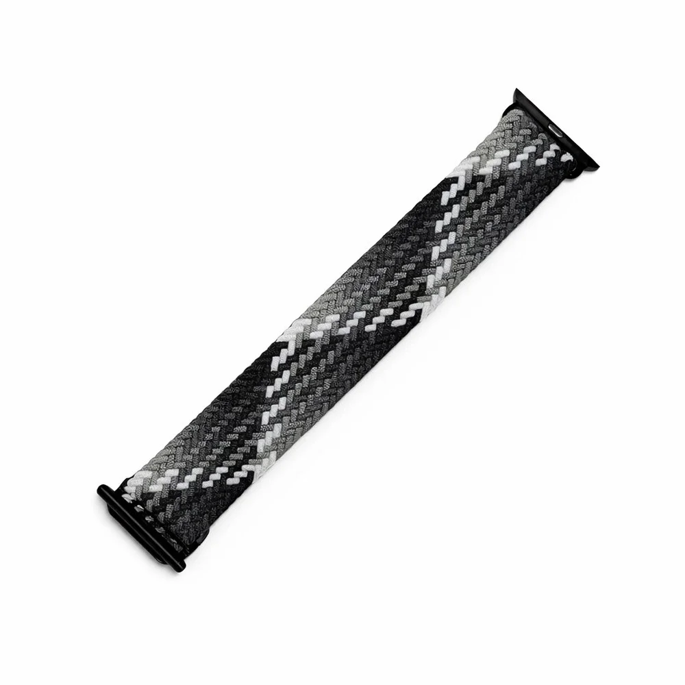 Braided Solo Loop Adjustable Watch Band Black Grey White Chevron Pattern